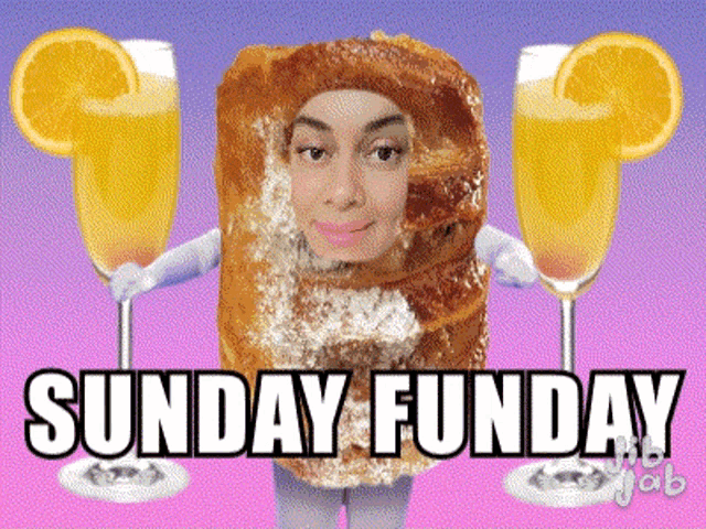 a sunday funday greeting card with a woman in a donut costume