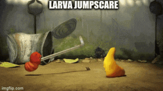 a gif of larva jumpscare with a yellow larva
