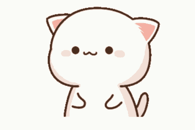a cartoon of a white cat with a pink ear and a heart on its paw .