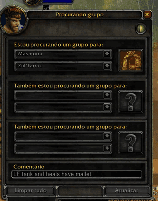 a screenshot of a video game that says " procurando grupo "