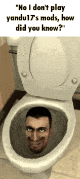 a toilet with a man 's face sticking out of it