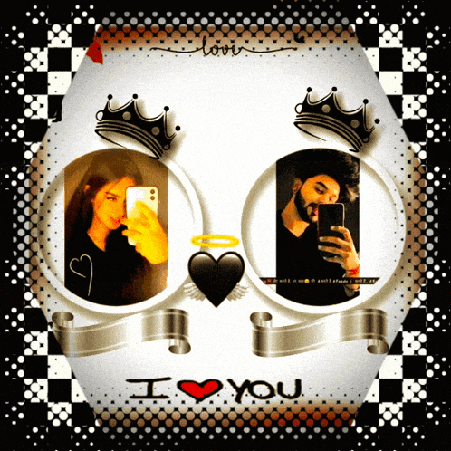 a picture of a man and woman with the words i love you