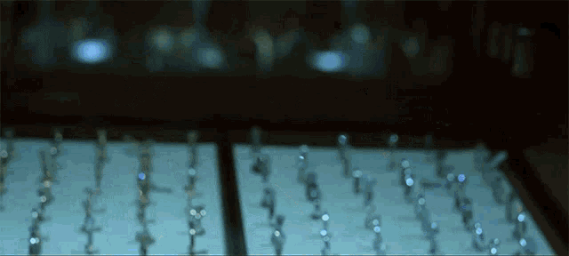 a row of rings are displayed on a table