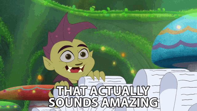 a cartoon character is holding a piece of paper with the words that actually sounds amazing
