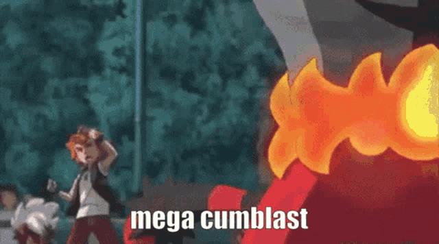 a mega cumblast is being thrown by a pokemon
