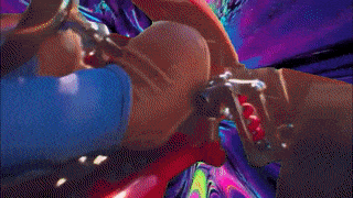 a computer generated image of a cartoon character with a rainbow background