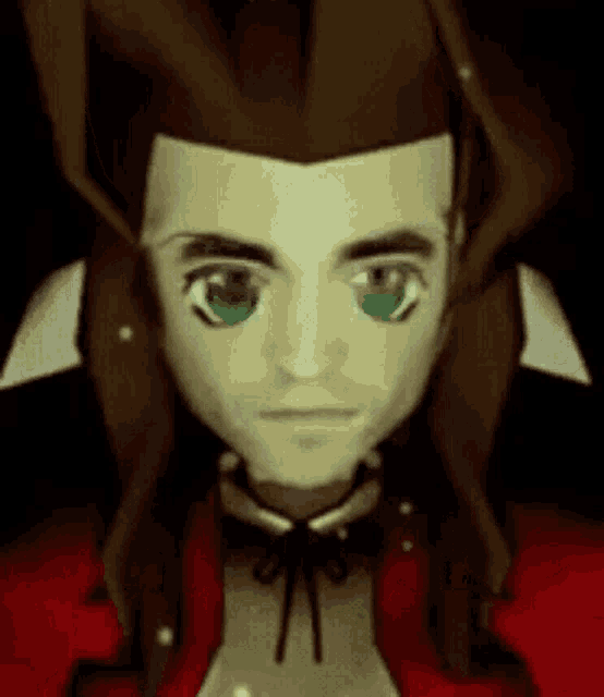 a close up of a person 's face with green eyes and brown hair