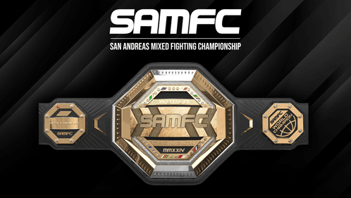 an advertisement for the samfc san andreas mixed fighting championship belt