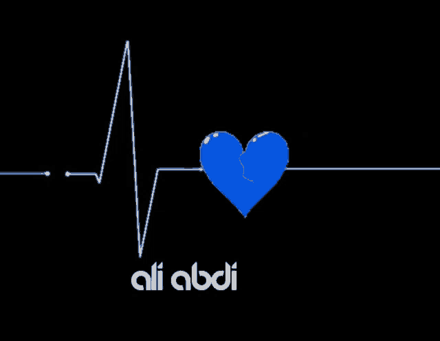 a heartbeat line with a broken heart and the name ali abdi