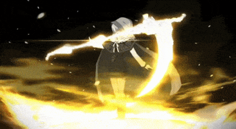 a girl in a black cape is holding a sword in her hand
