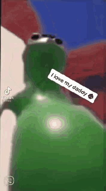 a green frog says i love my daddy in a tiktok video