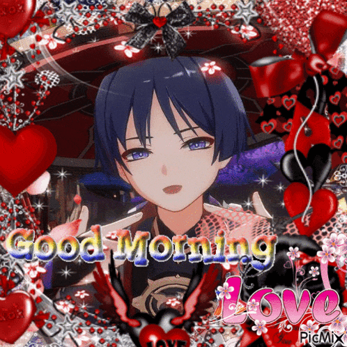 a picture of a anime character with the words good morning love