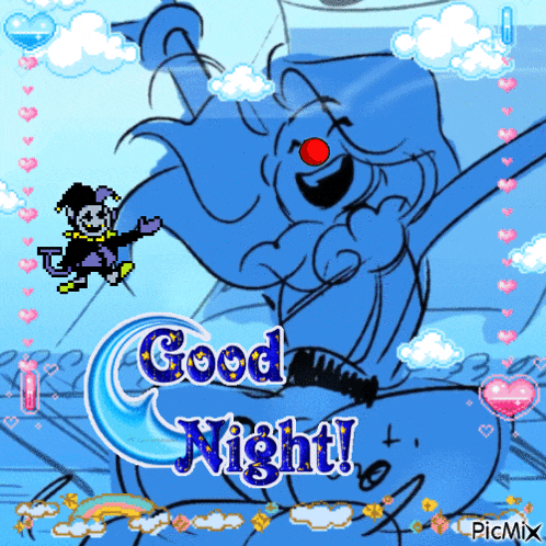 a picture of a cartoon character with the words good night written on it