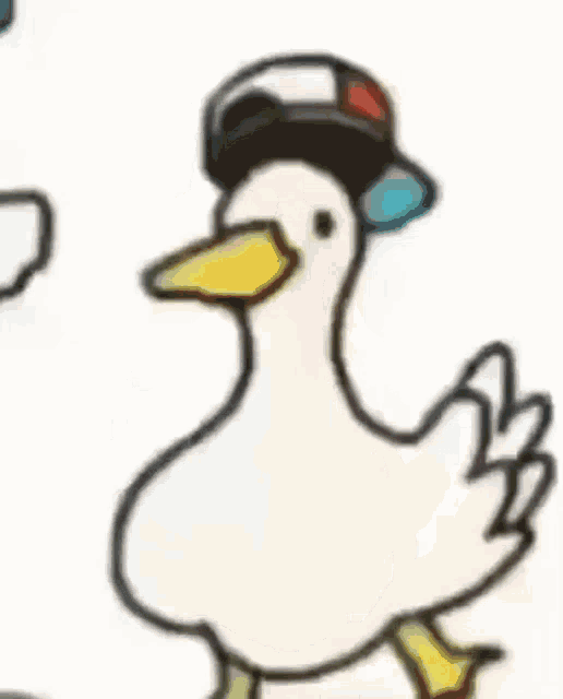a drawing of a duck wearing a hat and holding a stick .