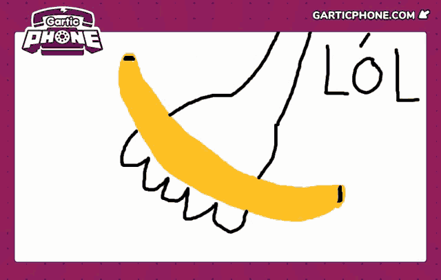 a gartic phone drawing of a banana with a face drawn on it