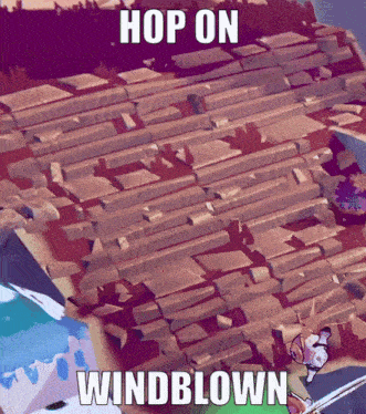 a video game scene with the words hop on windblown on the bottom