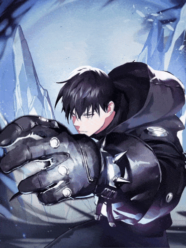 a drawing of a man wearing a black glove with spikes on it