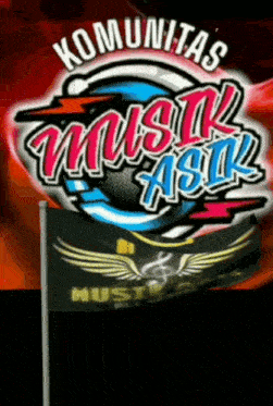 two flags are flying in front of a sign that says komunitas music asia