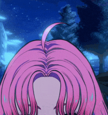 a close up of a girl 's pink hair with a ponytail