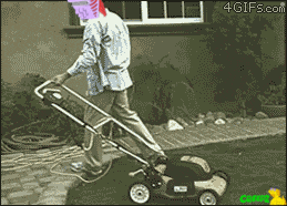 a man is pushing a lawn mower with a 4gifs.com watermark on the bottom