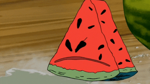 a cartoon drawing of a watermelon with a face
