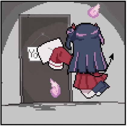 a pixel art drawing of a girl holding a sign that says " yes "