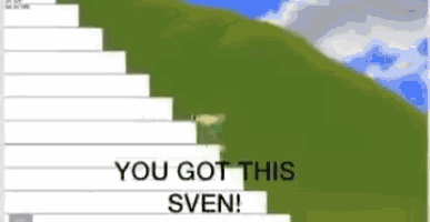 a person is climbing a staircase on a hill in a video game .