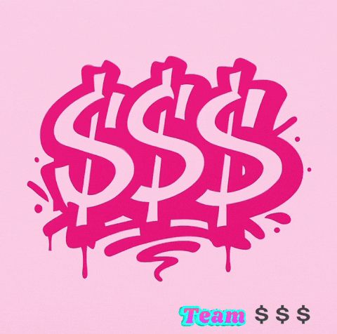 a pink and white dollar sign with the word team written below it