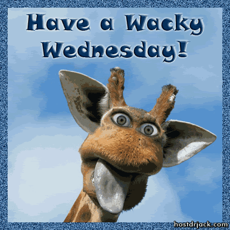 a giraffe sticking its tongue out with the words have a wacky wednesday written below it
