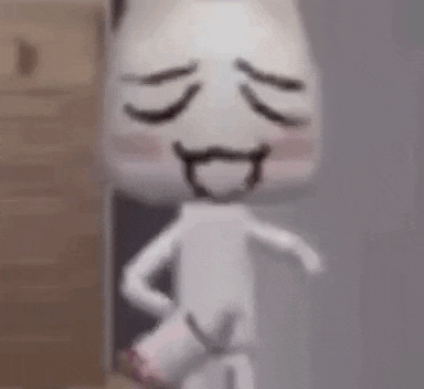 a cartoon character is holding a bottle of lotion and dancing .