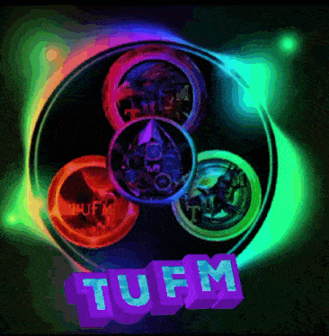 a logo for tufm is displayed in a colorful circle