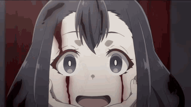 a close up of a girl with blood coming out of her mouth