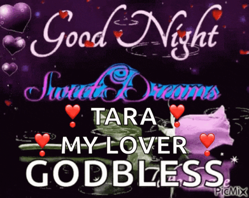 a purple background with the words good night tara my lover god bless
