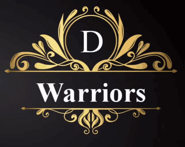 a logo for warriors with a gold letter d on a black background