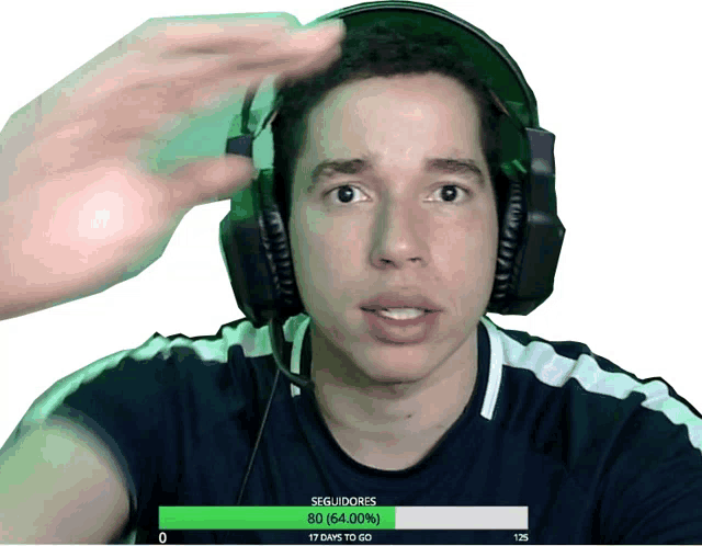 a man wearing headphones with the word seguidores on the bottom right