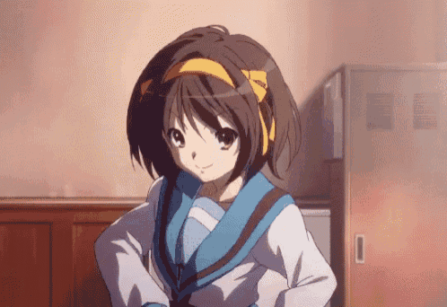 a girl with brown hair and a yellow bow on her head is standing in front of a locker