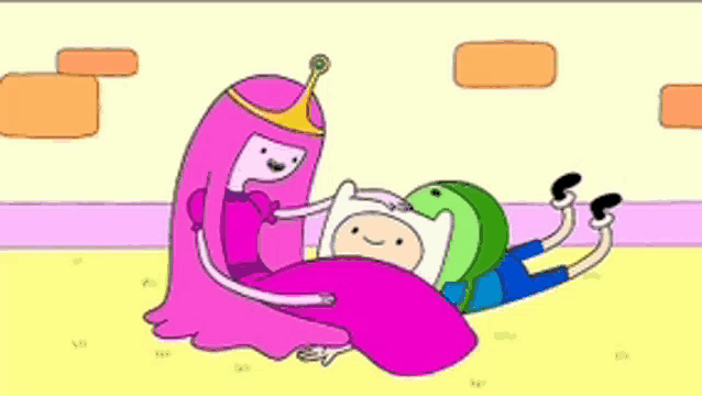 finn and princess bubblegum from adventure time are laying on the ground