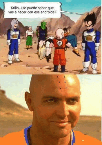 a man with a bald head is standing next to a group of dragon ball z characters .