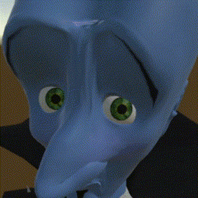 a cartoon character with a blue head and white body