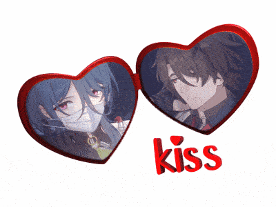 a picture of a man and a woman with the word kiss below them