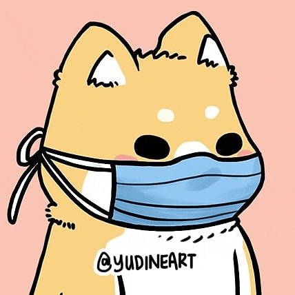a cartoon shiba inu dog wearing a face mask .