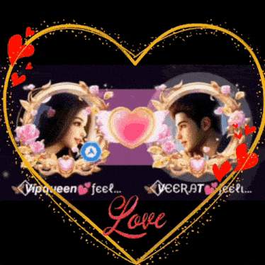a picture of a man and a woman in a heart shaped frame with the words love written on the bottom