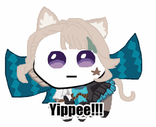 a drawing of a cat with a purple eye and the word rippee written below it
