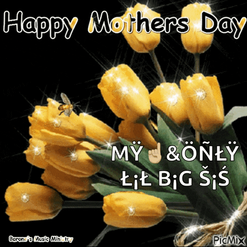 a happy mother 's day greeting card with yellow flowers and a bee