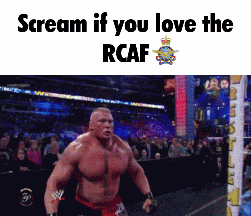 a picture of brock lesnar with the words scream if you love the rcaf above him