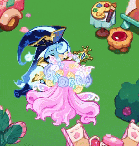 a blue and pink cartoon character with a crown on her head