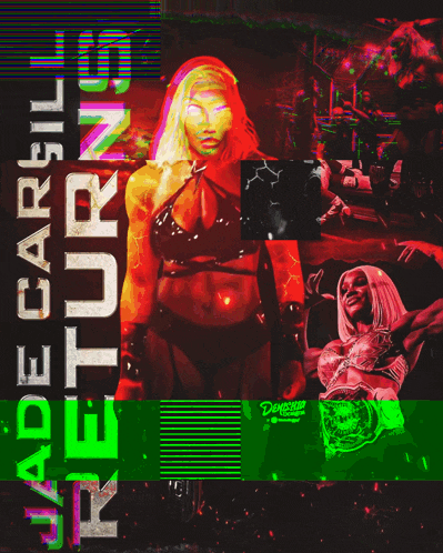 a poster for jade cargill 's returns with a lightning bolt in the background