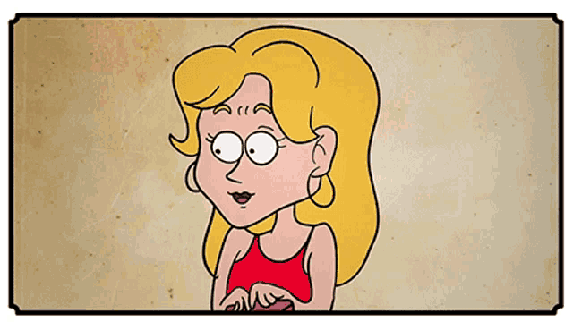 a cartoon of a woman with blonde hair and glasses