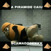 a cartoon character is laying on the floor in a room with pyramids .