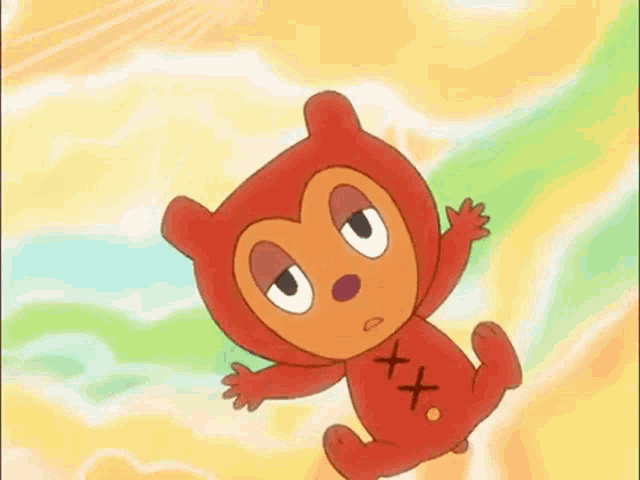 a cartoon character with a x on his chest is flying through the air